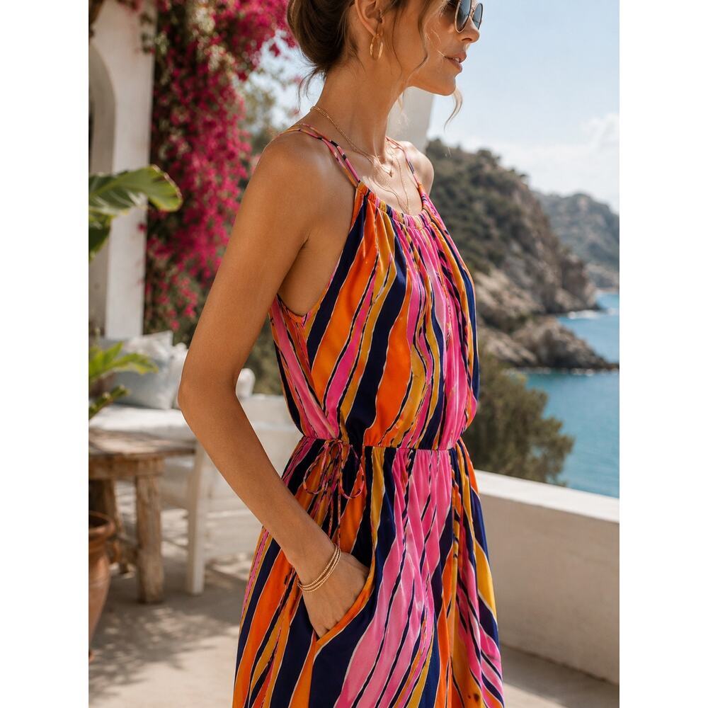 Maeve Anthro Wide Leg Jumpsuit Romper Pink Orange Palazzo Coastal Boho New - Picture 2 of 16